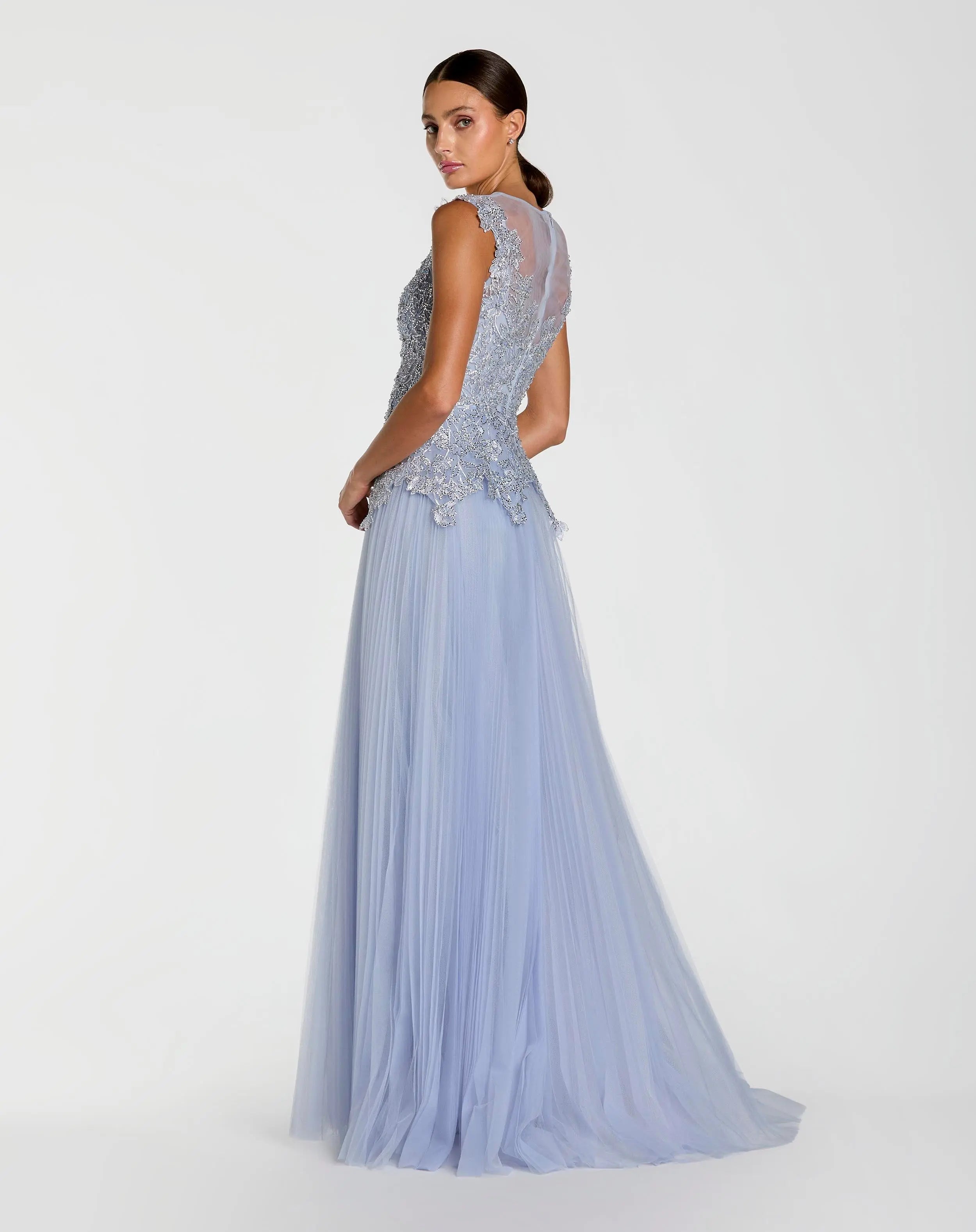 Purple Sleeveless Embellished Bodice A-Line Gown