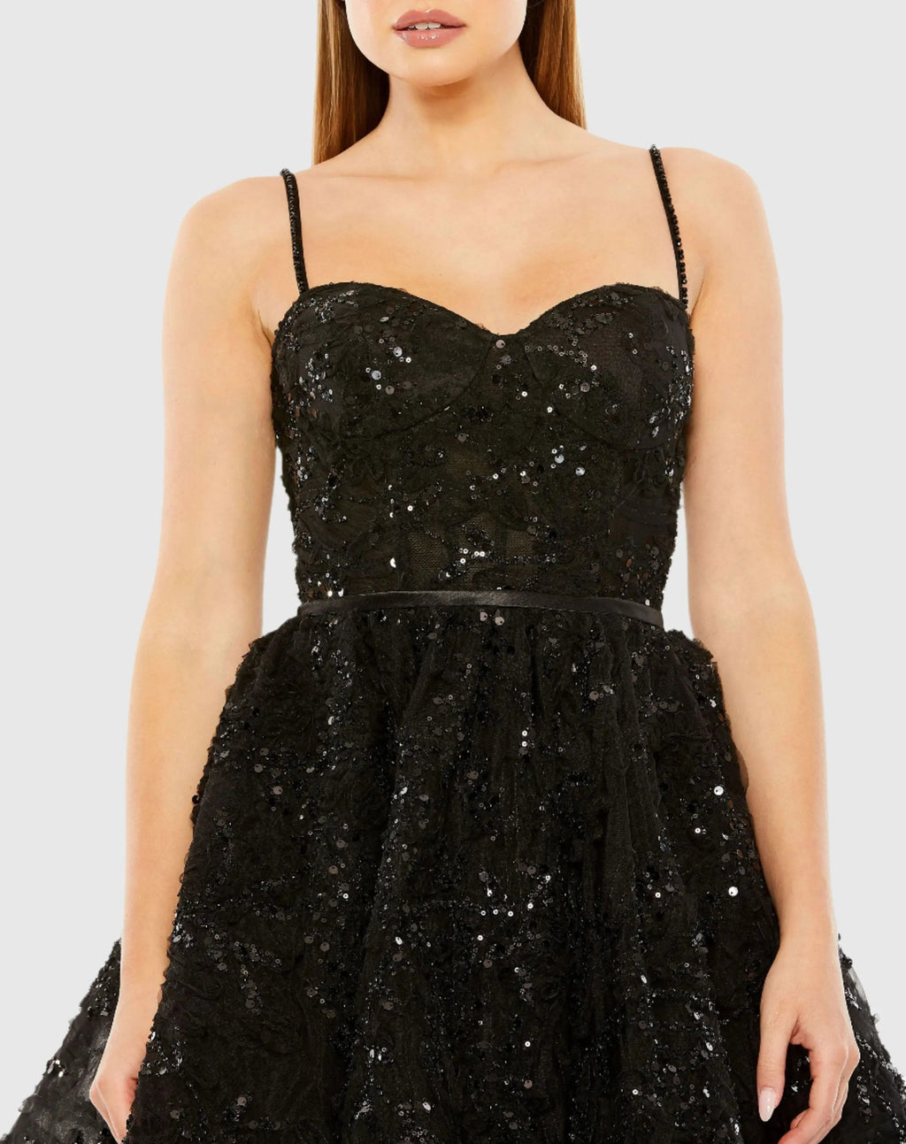 Black Beaded Strap Bustier Sequin Mini Dress - FINAL SALE