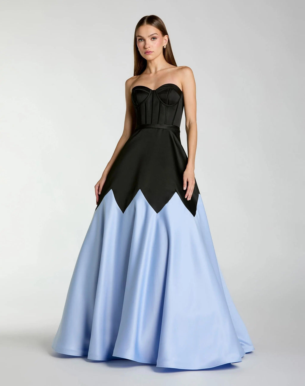 Black and Blue Strapless Satin Sweetheart Ball Gown