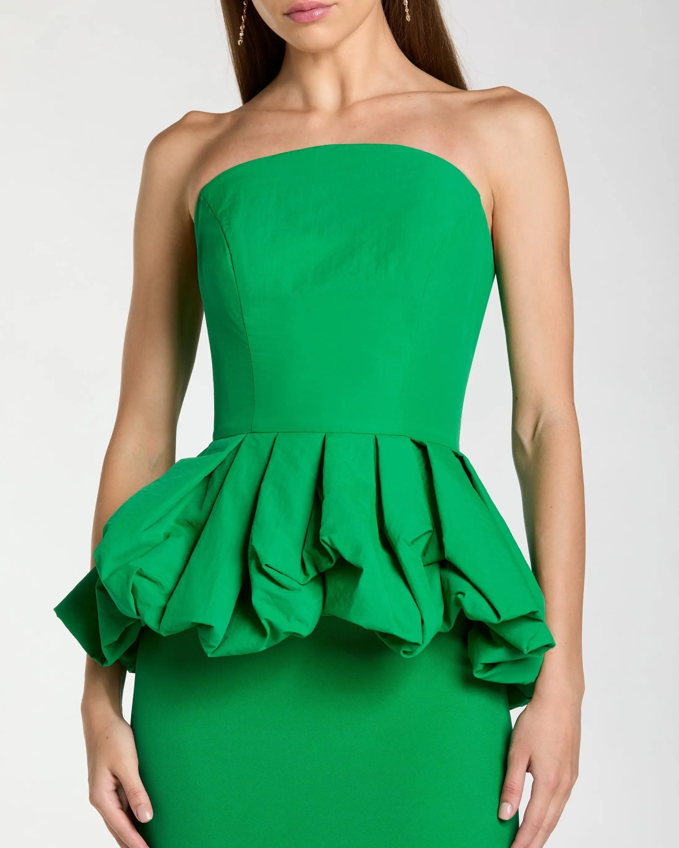 Green Strapless Peplum Trumpet Gown