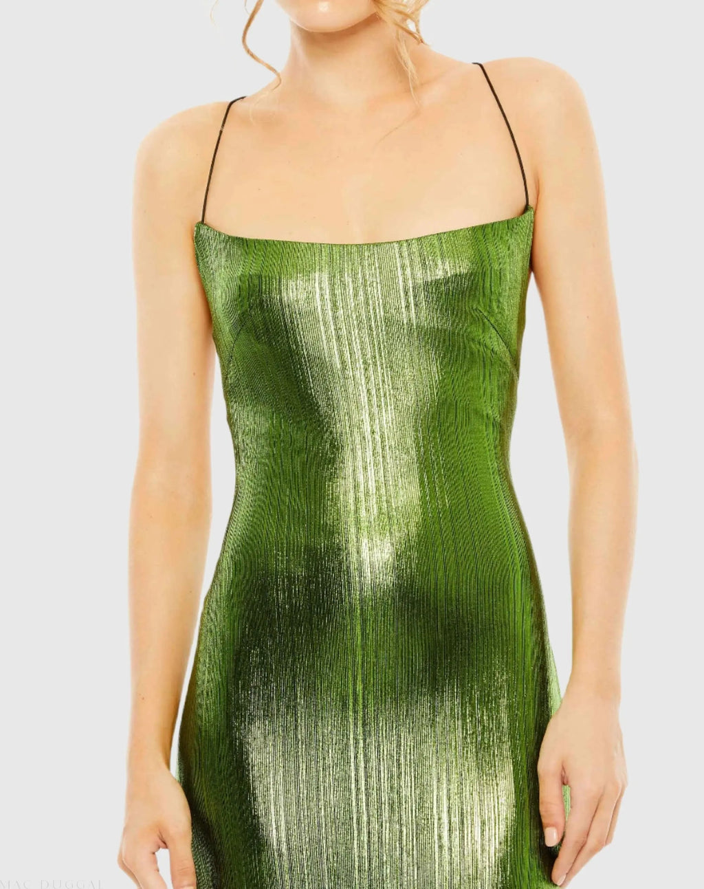Green Metallic Corset Back Column Gown - FINAL SALE