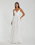 White Pleated Sleeveless Flowy Chiffon Gown
