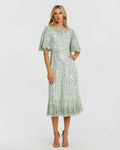 Green Flounce Sleeve Midi Dress