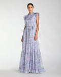 Light Purple Floral Chiffon Cap Sleeve Gown