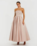 Pink Strapless Crystal Embellished Satin A-Line Dress