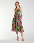 Green Strapless Floral Embroidered Midi Dress