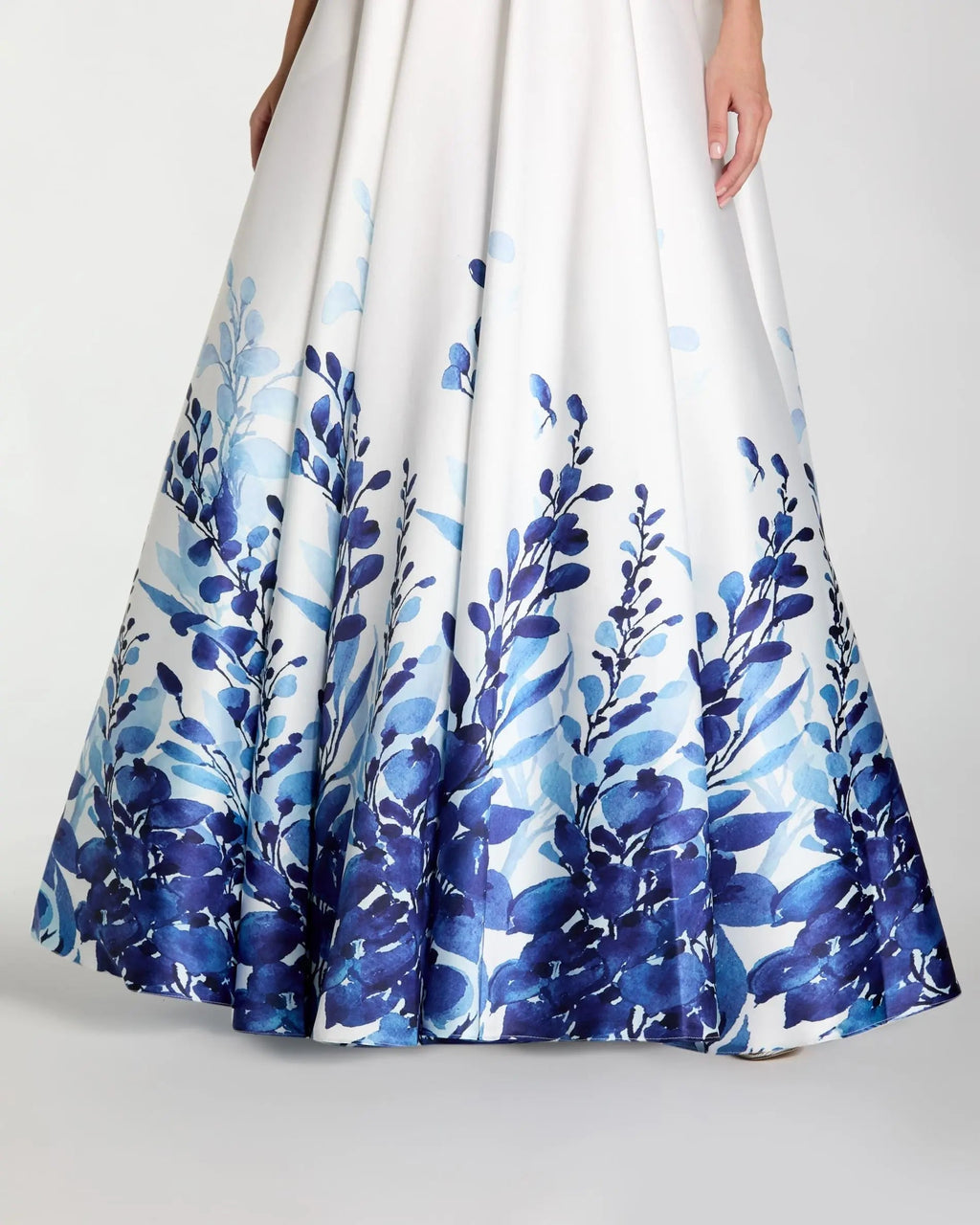 White Strapless Floral Printed Mikado Ball Gown