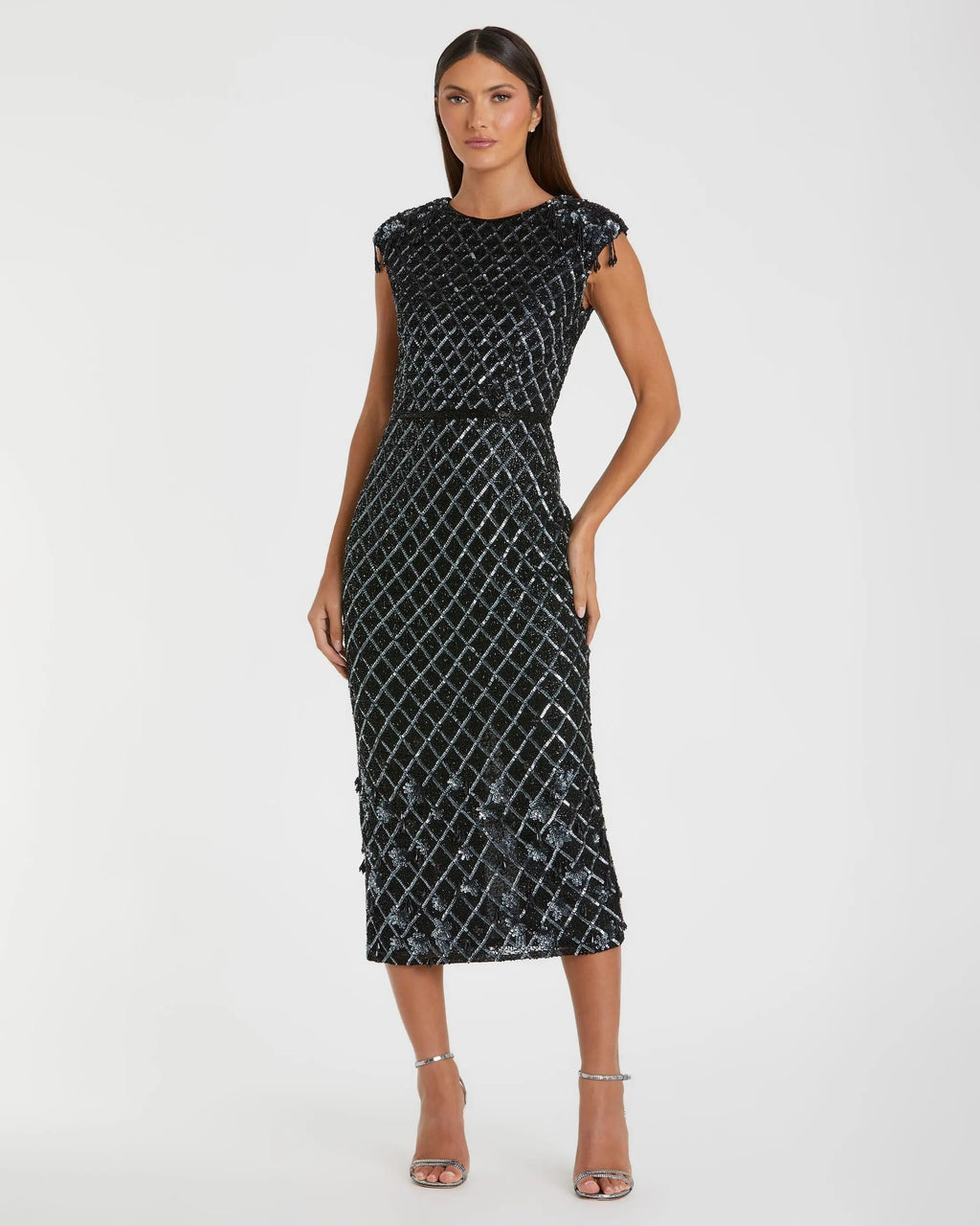 Black High Neck Dress w/ Crystal Fringe Detail