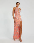 Pink Embellished High Neck Gown with Slit