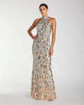 Silver Sequin Halter Backless Column Gown