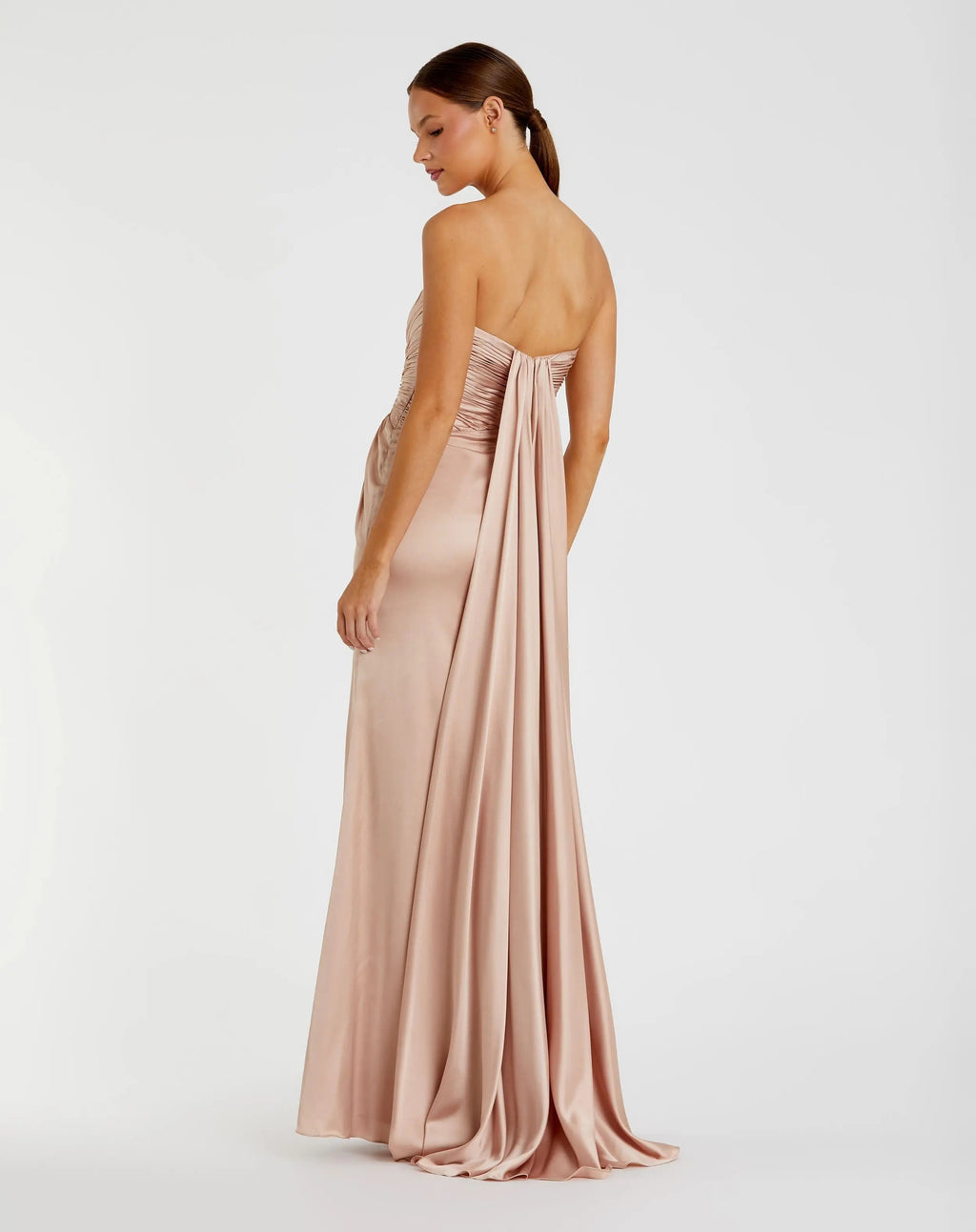 Pink Strapless Charmeuse Gown With Cutout Detail