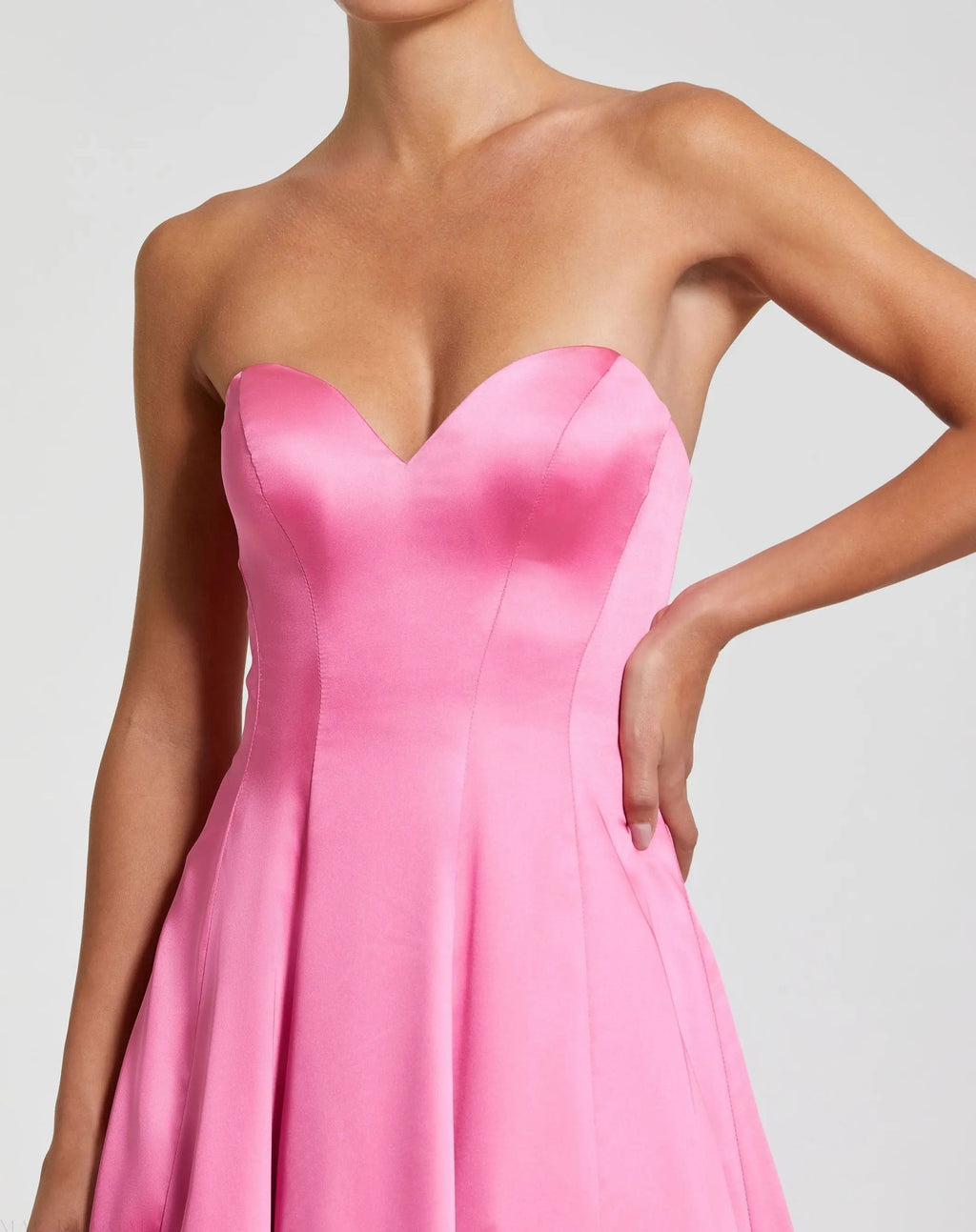 Pink Strapless Satin Ballgown With Bow Details