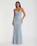 Blue Embellished Lace Strapless Bustier Gown