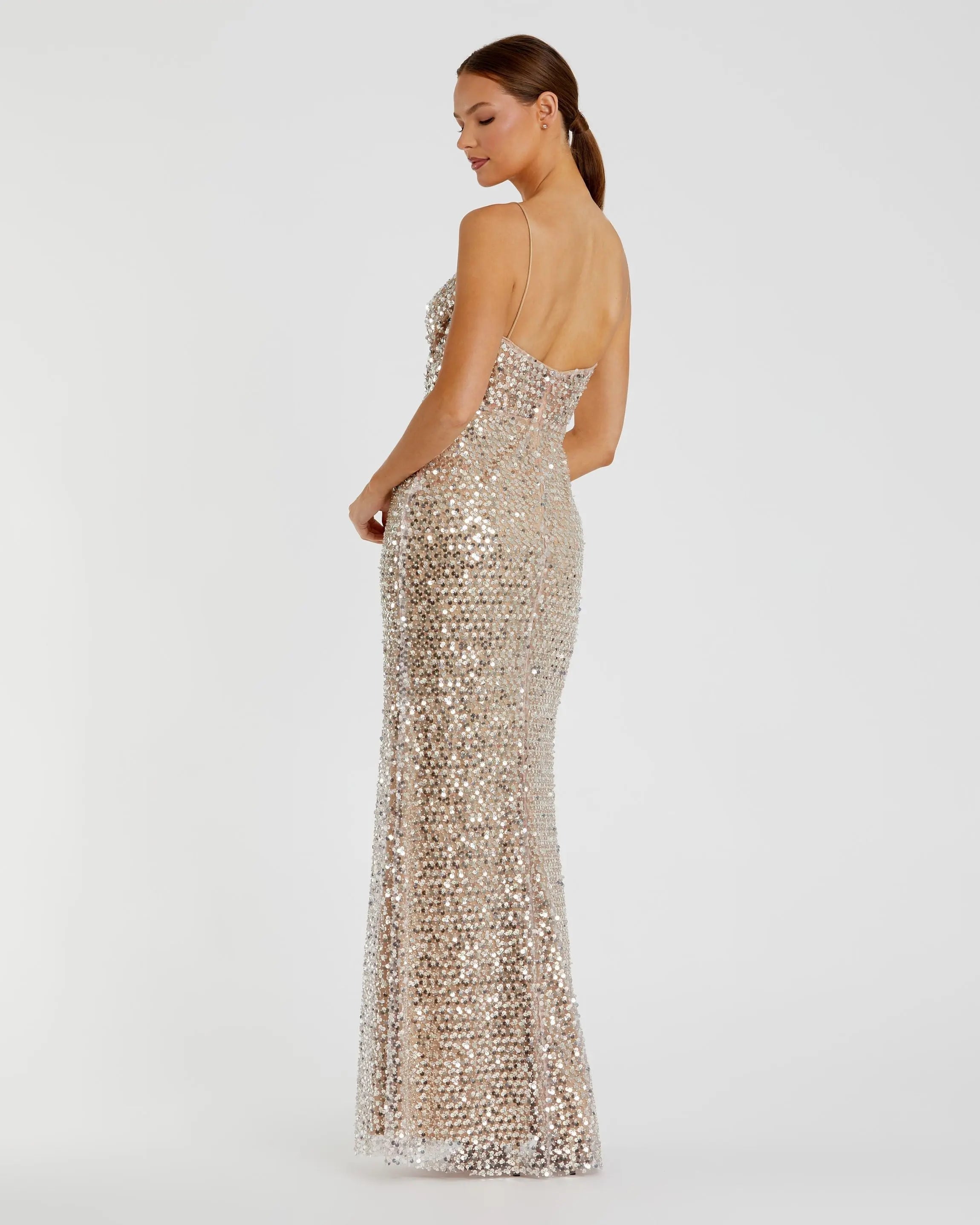 Silver Embellished Bustier Column Gown