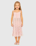 Girls Pink Ruffle Floral Embroidered Detail Mini Dress
