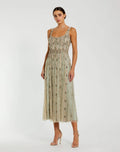 Petite Green Sleeveless Scoop Neck Embellished Midi Dress